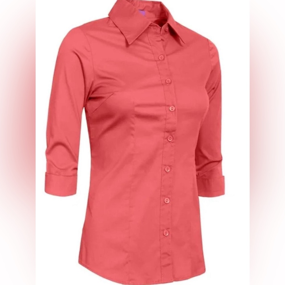 George Coral Button-Down Shirt with Three-Quarter Sleeves